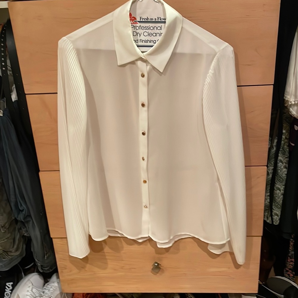 Zara sheer white blouse with gold buttons new XS